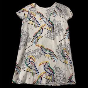 Corey Lynn Calter Toucan Print Shift Dress Women Size S White Ramie Blend Mini